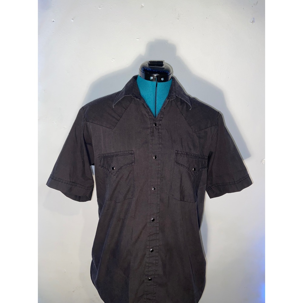 Ely Cattleman Mens Black Short Sleeve Western Pearl Snap Shirt Size 15 Cowboy